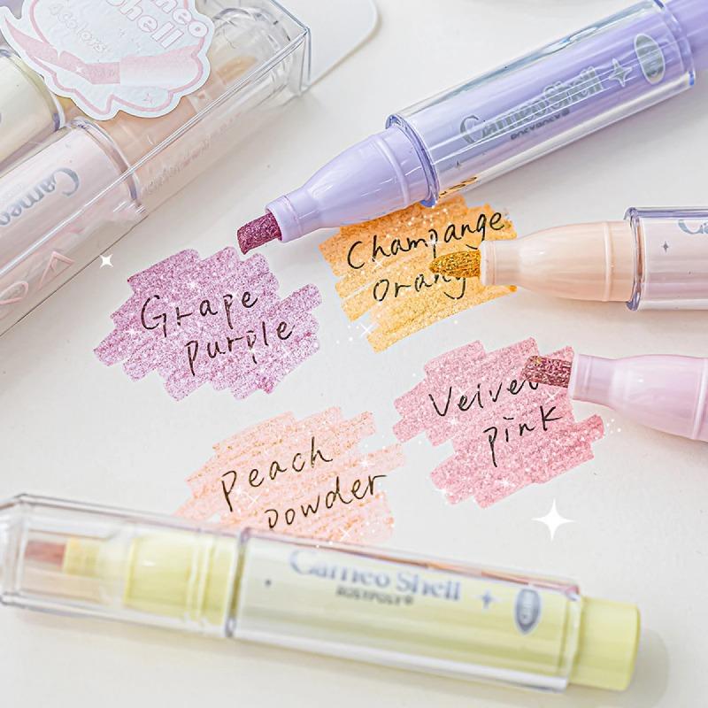 Juego de 4 rotuladores fluorescentes de nácar transparentes, rotuladores multicolores, suministros creativos para estudiantes, papelería