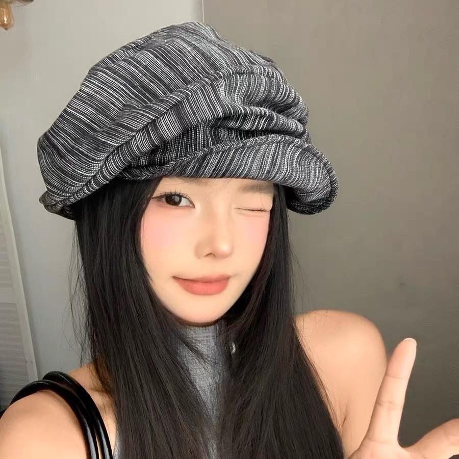 Retro Pleated Cloud Octagonal Hat Children Spring And Autumn Casual Versatile Literary Beret Showing Small Face