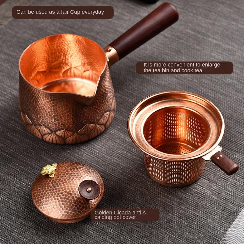 Pure Copper Vintage Boiling Tea Pot Home Use with Strainer Roasted Tea Canister Handmade Tea Separation Side Handle Pot