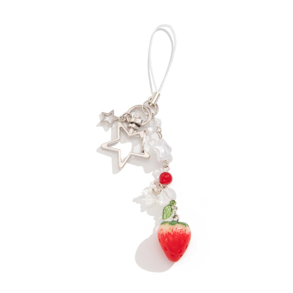 Wind Heart Shape Strawberry Pendant Keychain Female, Sweet Tulip Star Mobile Phone Chain Lanyard