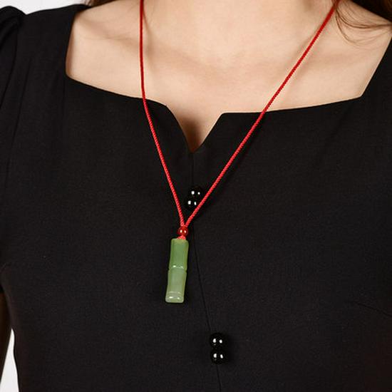 Certified Green Jade Bamboo Pendant for Men & Women - High-Grade Qinghai Hotan Jade Sweater Chain