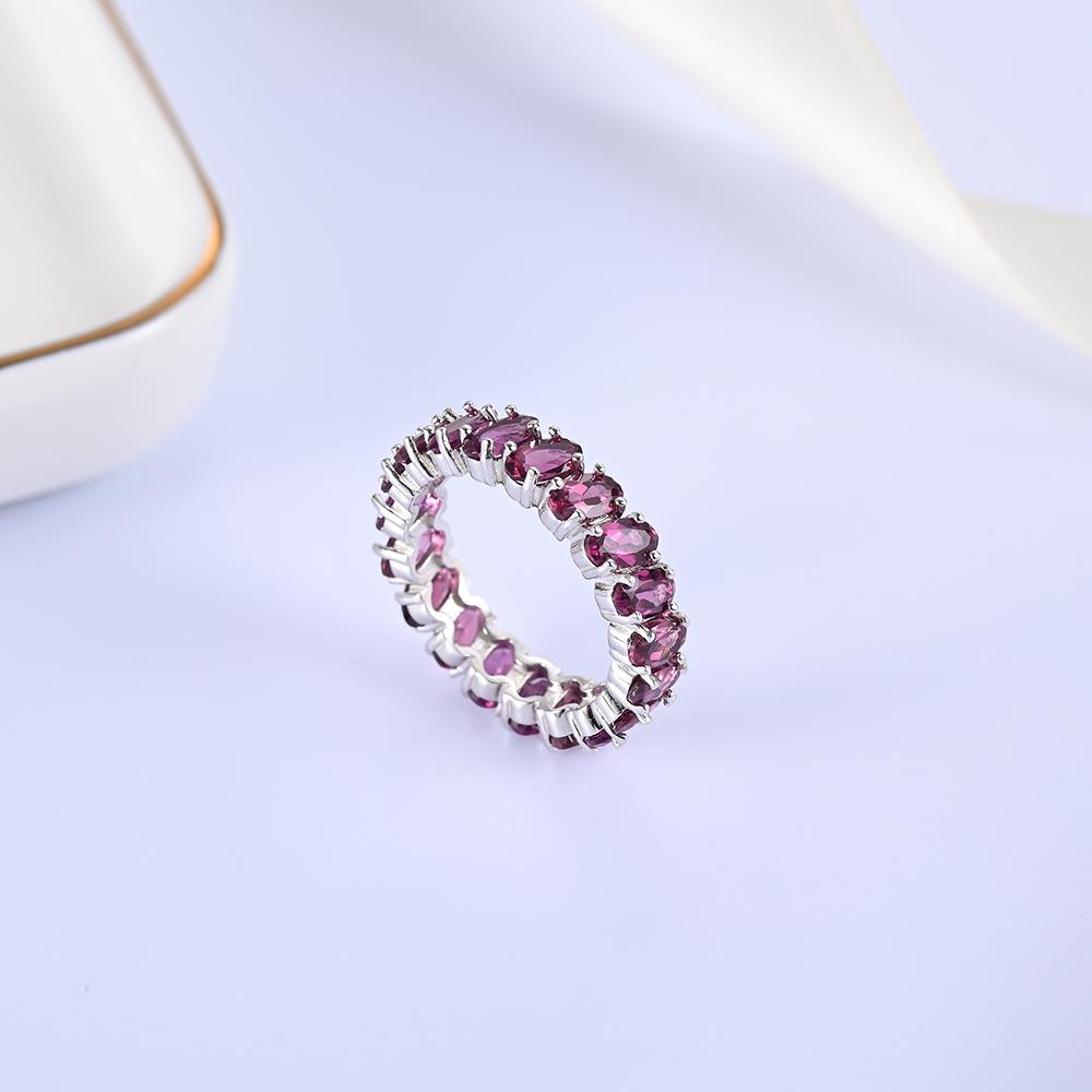 Classic Elegant January Birthstone Silver Ring with Natural Rhodolite Garnet Jewelry for Women Anniversary & Birthday Gifts