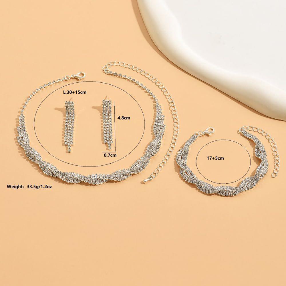 Diamond Tassel Rhinestone Claw Chain Necklace Set - Fashionable Dress Accessories