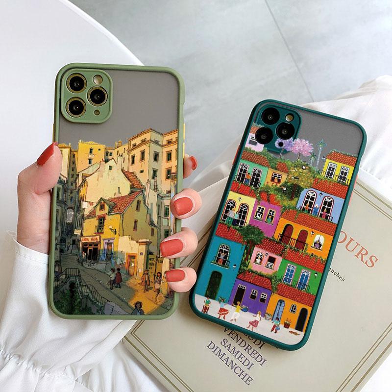 Cartoon Colourful Anime Painted House Scenery Phone Case For iPhone 16 15 14 13 12 11 Pro Max 7 8 Plus SE2020 X XR XS Back Cover