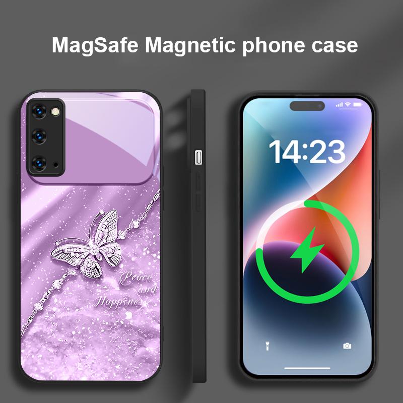 An Elegant Blue Butterfly For Samsung S25 S25 Edge S25Ultra S8 9 10 20 S21 Pro 22 Plus S23 FE S24 Ultra Magsafe Glass Phone Case