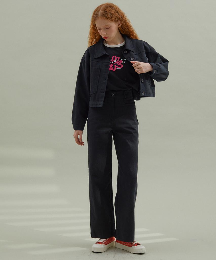Manavis7 Washed Crop Jacket Black