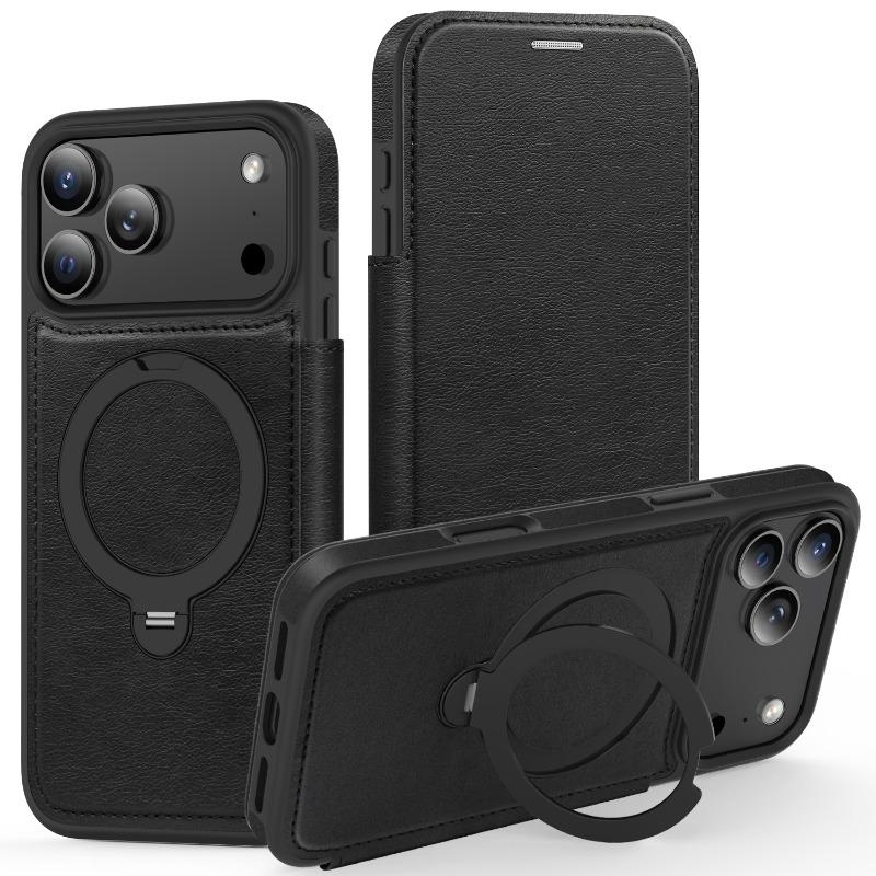 Wireless Charging Flip Case For iPhone 17Air 17 Promax 16 Plus 15 Pro Max 14 Pro 13 12 Leather Case Cards Slots Kickstand Cover