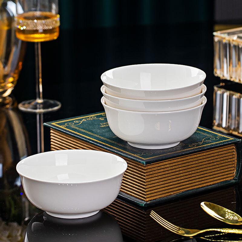 Минималистичные чисто-белые керамические пиалы Jingdezhen, 6 дюймов (4-Pack)