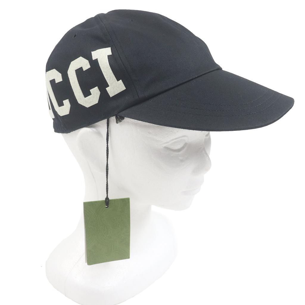 Pristine GUCCI Cap Logo Patch with Elastic Black Cotton Mens 751400 Used