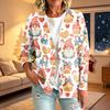 Women's Casual Christmas Print Button Jacket, Outerwear for Holiday Parties and Daily Wear
