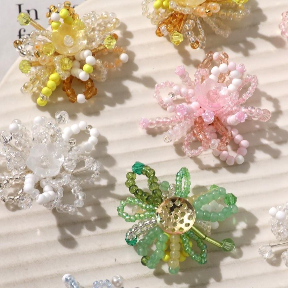 Dopamine Style Beaded Flowers Clusters 2-Piece Set Flower Accessories DIY Earrings  Summer Wear