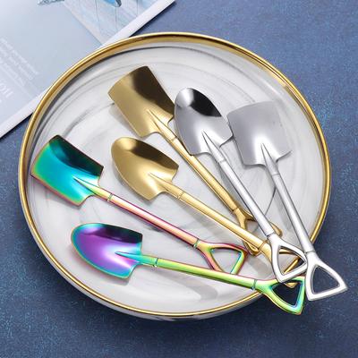 4Pcs Stainless Steel Shovel Spoon, Creative Coffee Spoons,Dessert Scoops, Teaspoon Kitchen Tableware,Cutlery Set Gift