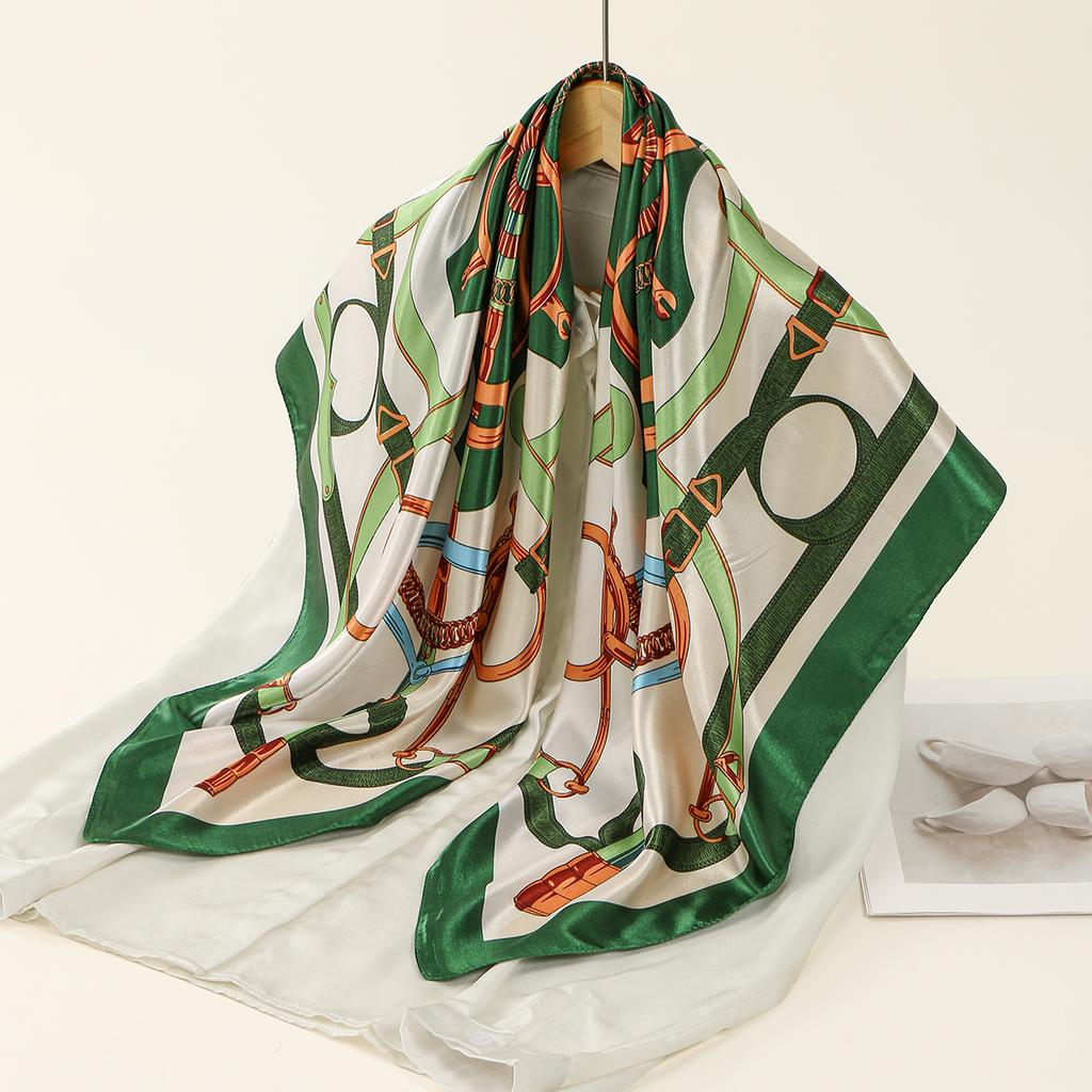 90*90CMSatin Square Scarf Women Muslim Hijab Elegant Print Silk Neckerchief Shawl Wraps Headband Handle Hair Accessories Bandana