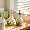 Modern White Ceramic Soap Dispenser Bottle Embossed Lily of the Valley for Bathroom Kitchen Sink Decor Housewarming Gift