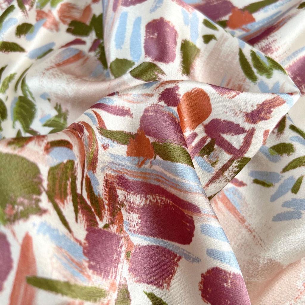 Qooth  Floral Trumpet Skirt Mid length Satin Casual Elastic Waist Printed Maxi Skirt QT1855