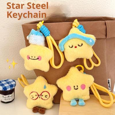 Kawaii Plush Star Doll Pendant Keychain Cute Creative Stuffed Toy for Backpack Handbag Car Decoration - Unique Gift Idea