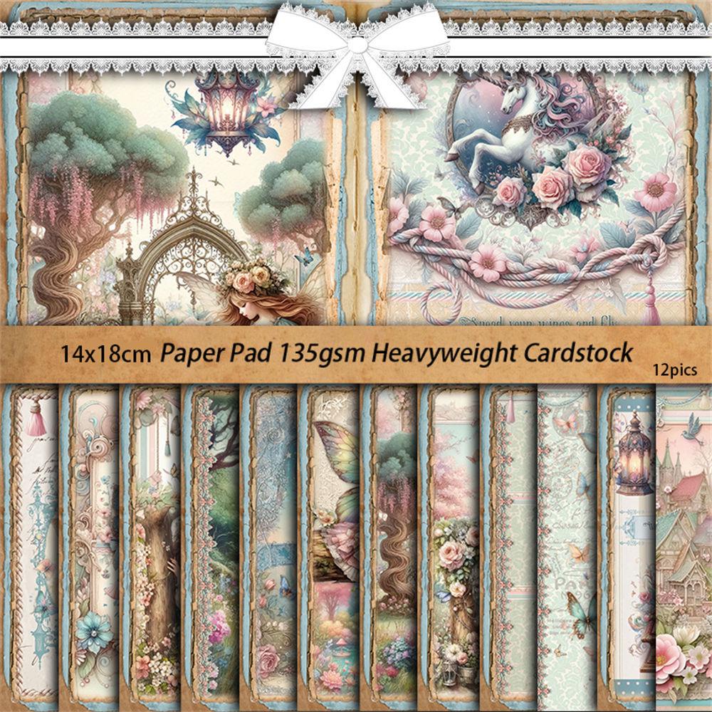 Ретро Королевство Эльфов Европейский и Американский Коллажный Бумажный Набор - 12 Листов для Ведения Дневника и DIY Стикеры