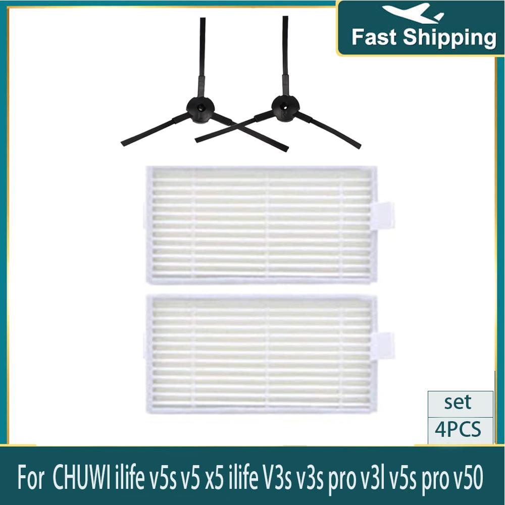 Side Brush HEPA Filter Kit for ilife v5s v5 x5 ilife V3s v3s pro v3l v5s pro v50 Robot Vacuum Cleaner Panda x500