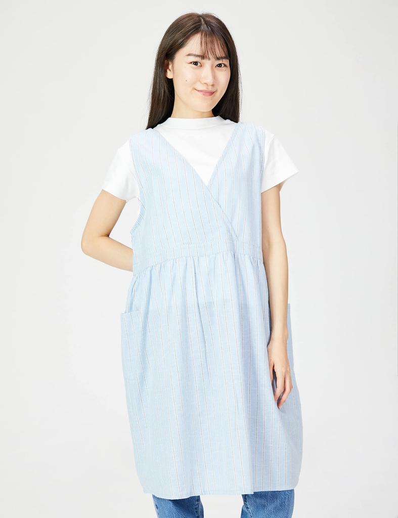 Striped BL [Hiba Japan] Apron, Linen-Stuffed 2-Way Apron, AP42235, M-L