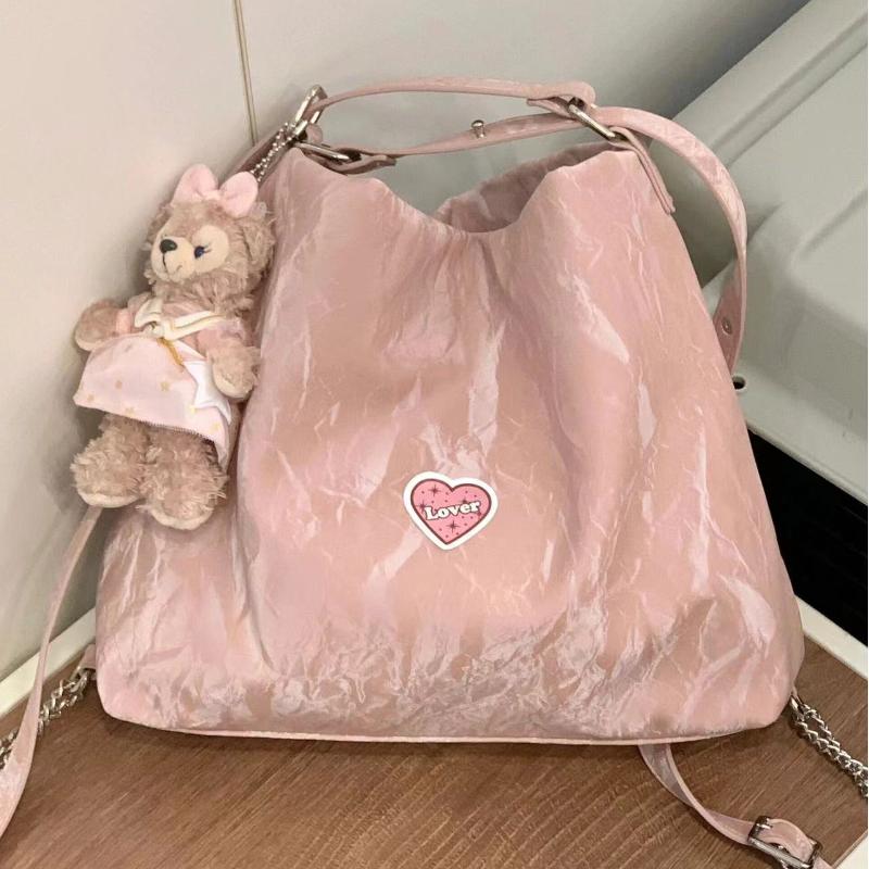 

Многофункциональные сумки на цепочке, модный рюкзак с принтом розового сердца, универсальные белые женские сумки, сумки-тоут для отдыха