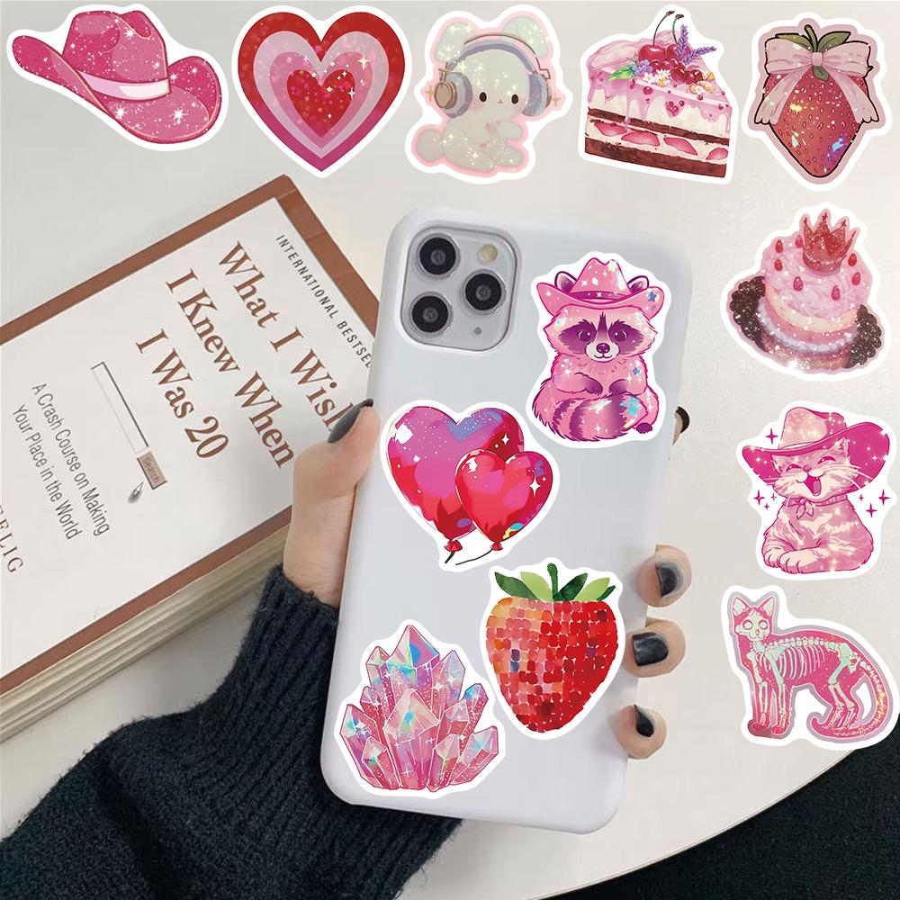 50PCS Rose Pink Sticker Skateboard Landscape Creative Fun for DIY Laptop Luggage Coffee Waterproof Harajuku Painting Sticker