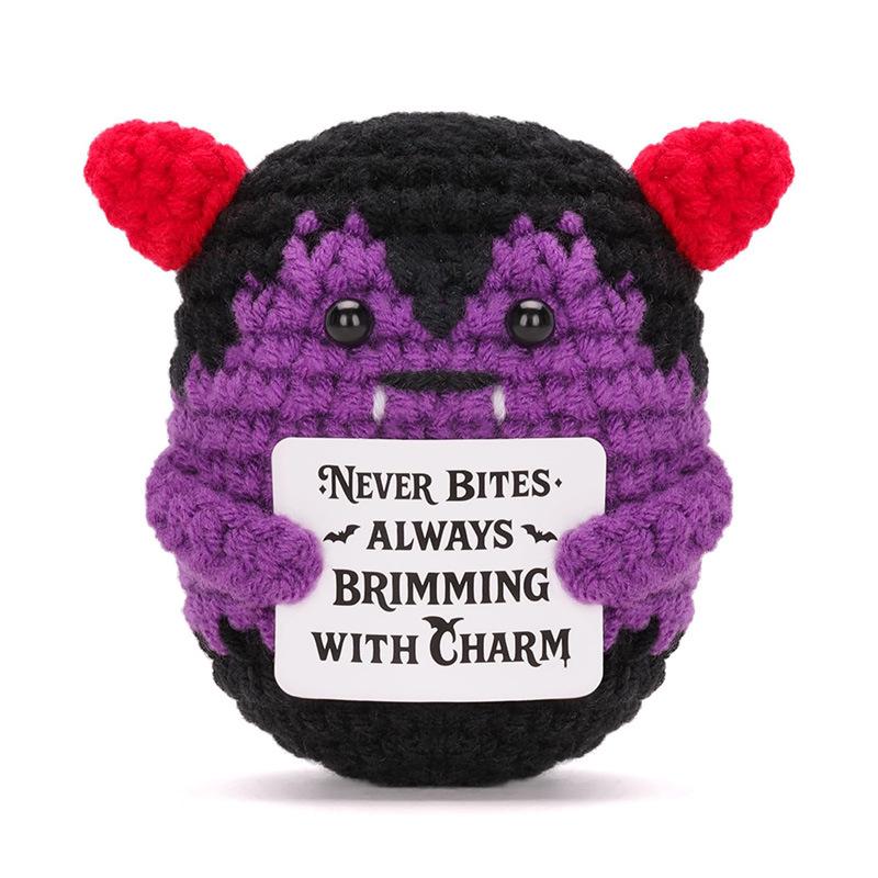Crochet Positive Energy Demon Mini Pocket Hug Handmade Knitted Cartoon Doll Hand-woven Desktop Ornament Decor Birthday Gift