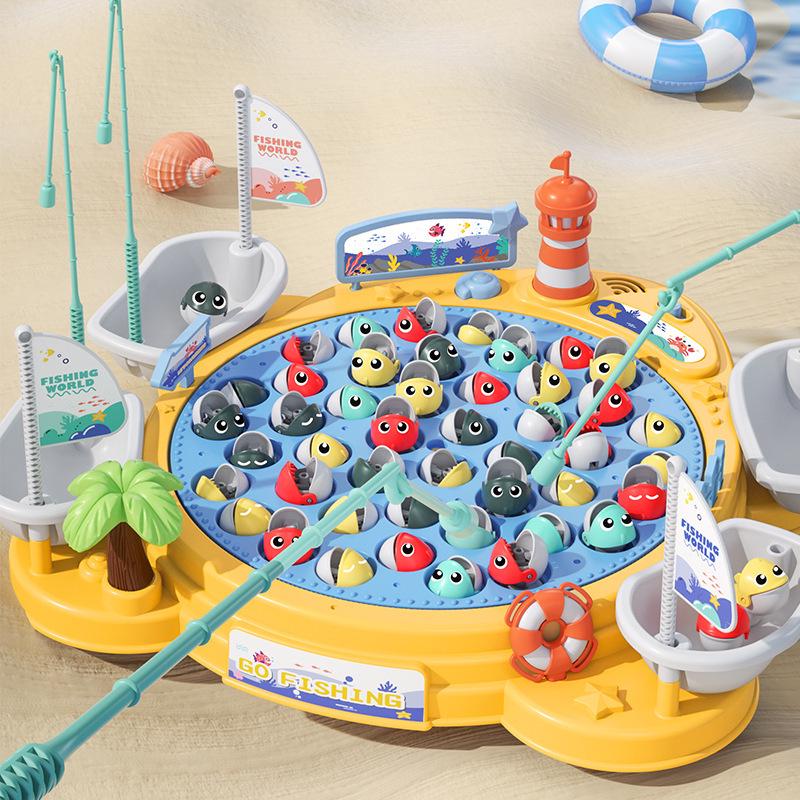 Children's Interactive Magnetic Fishing Toy with Lights & Music - Large Rotating Table for Early Education and Parent-Child Play