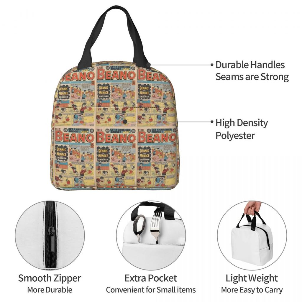1984 Beano Classic Dennis the Menace und Gnasher Isolierte Lunchtasche für Damen Kinder Tragbare Lebensmittelboxen Thermische Lunchbox Tragetasche
