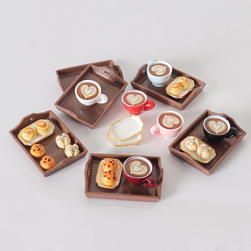 Miniature Pastry Models & Coffee Cup Ornaments for Dollhouse Scene Decorations