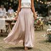 Women’s High Waist Elastic Waistband A-Line Maxi Skirt Flared Hem Loose Fit Lightweight Flowing Fabric Long Skirt for Daily Wear