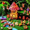 Poen 8'' Solar Light Up Fairy House Garden 6-8 Fairy Figures Garden Accessories Kit Animals Doll House Decor Outdoor Micro Landscape