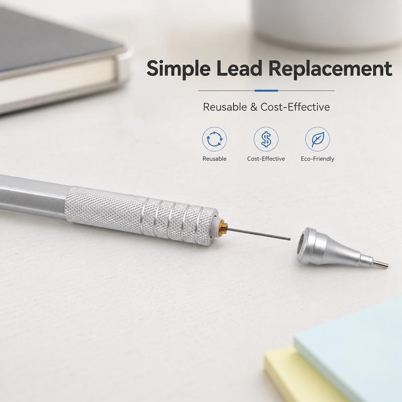 0.5/0.7mm Black/Silver Mechanical Pencil with Leads and Eraser,Automatic Pencil Sketch Painting Office Writing Stationery Supply