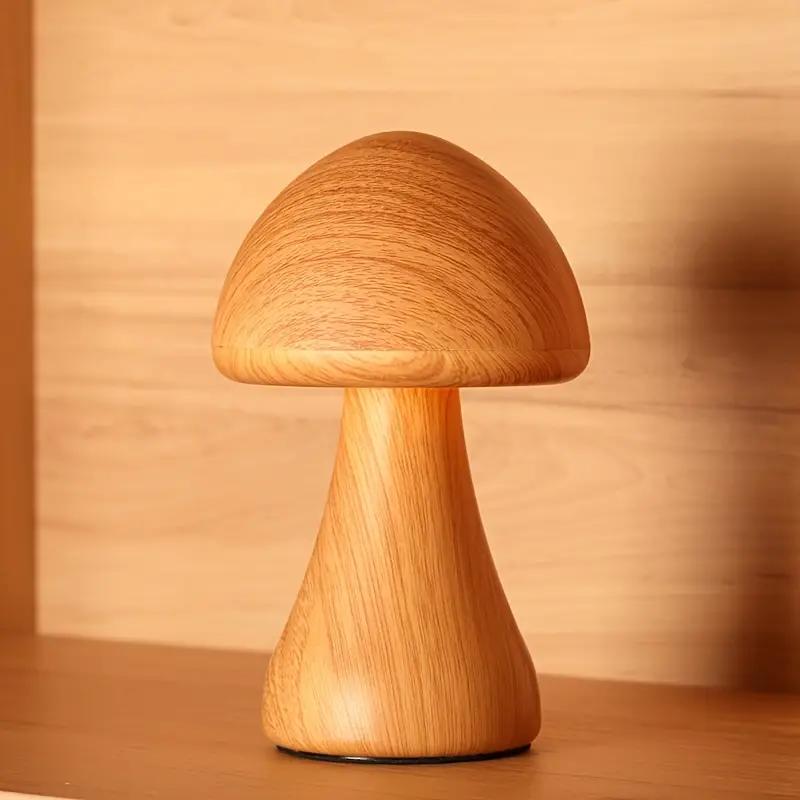 

1 шт. 3-цветный USB перезаряжаемый деревянный гриб светодиодный ночник с сенсорным управлением с регулируемой 3-цветовой температурой для домашнего декора
