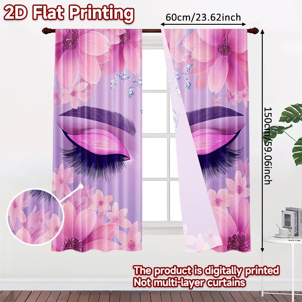 Set Of 2 Flat Printing Curtains Floral Radiant Beauty Digital Printed Polyester Drapes Birthday Party Perfect Holiday Family Curtain