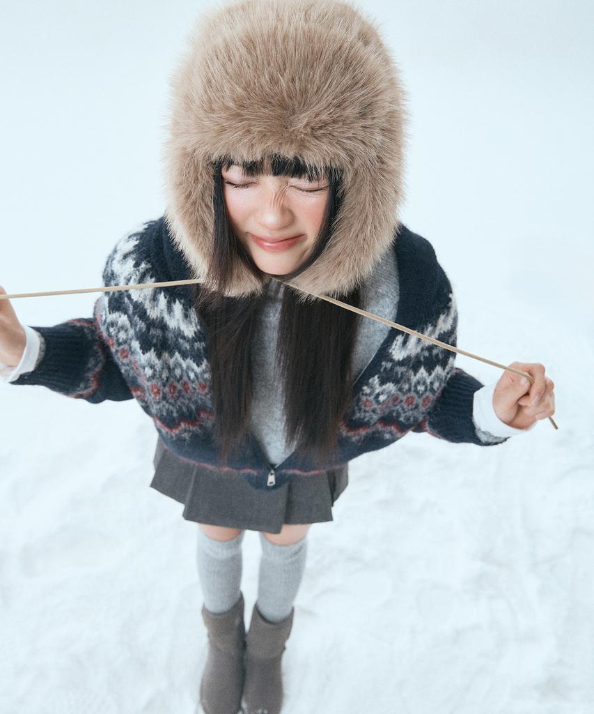 Mixxo Hairy Fair Isle Hooded Zip-Up Cardigan_Miwckfv2Ss