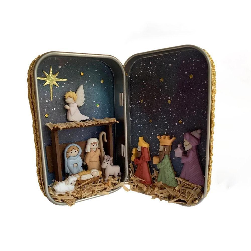 Exquisite Christmas Nativity Box Easy Carrying Desktop Figurine Ornament  Home Decor
