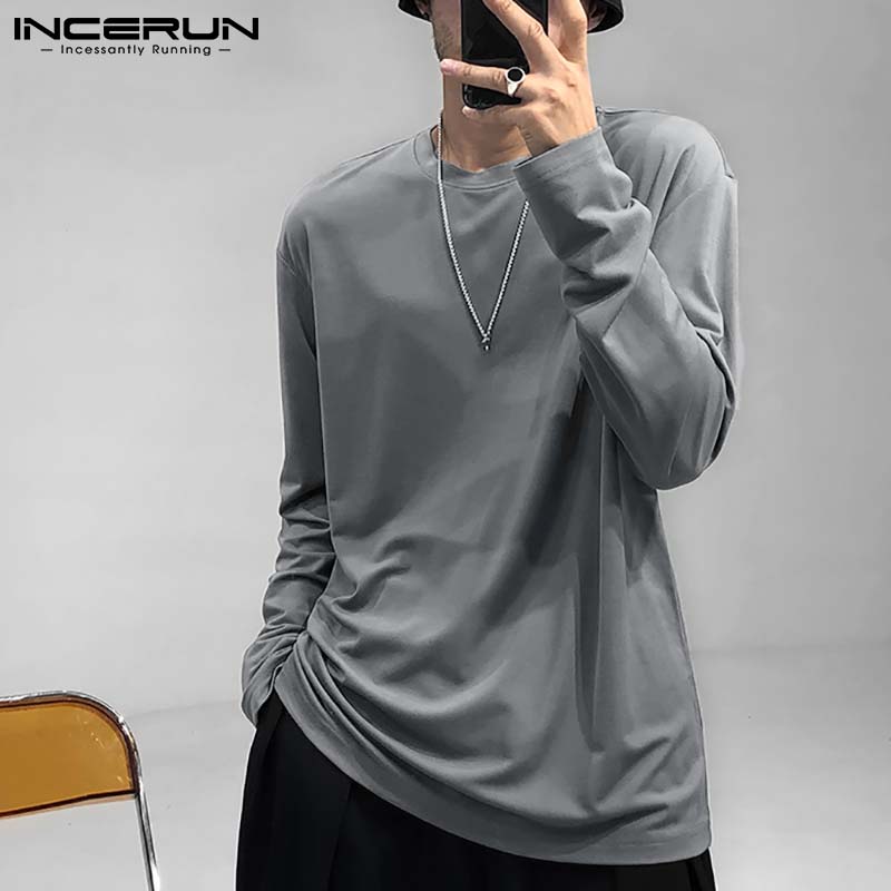 

INCERUN Весенние мужские майки с длинными рукавами, однотонные топы