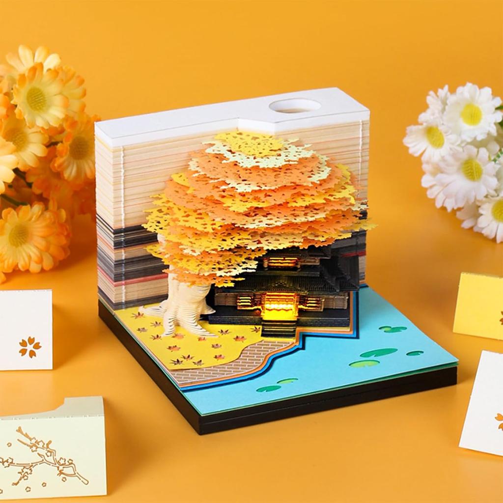 Time Piece Calendar - 2025 Desk Calendar with LED Light - 3D Calendar Paper Carving Art Memo Pad Notepad Gift for Christmas Housewarming Desktop