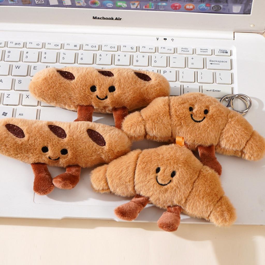 Croissant Schlüsselanhänger Cartoon Design Kawaii Plüschtier Anhänger für Autoschlüssel Tasche Anhänger Mädchen Geschenk