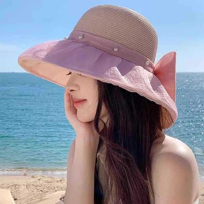 Hut Damen Sonnenschutz Sonnenhut Sommer Reise am Meer Strand Sonnenhut Netz Schleife