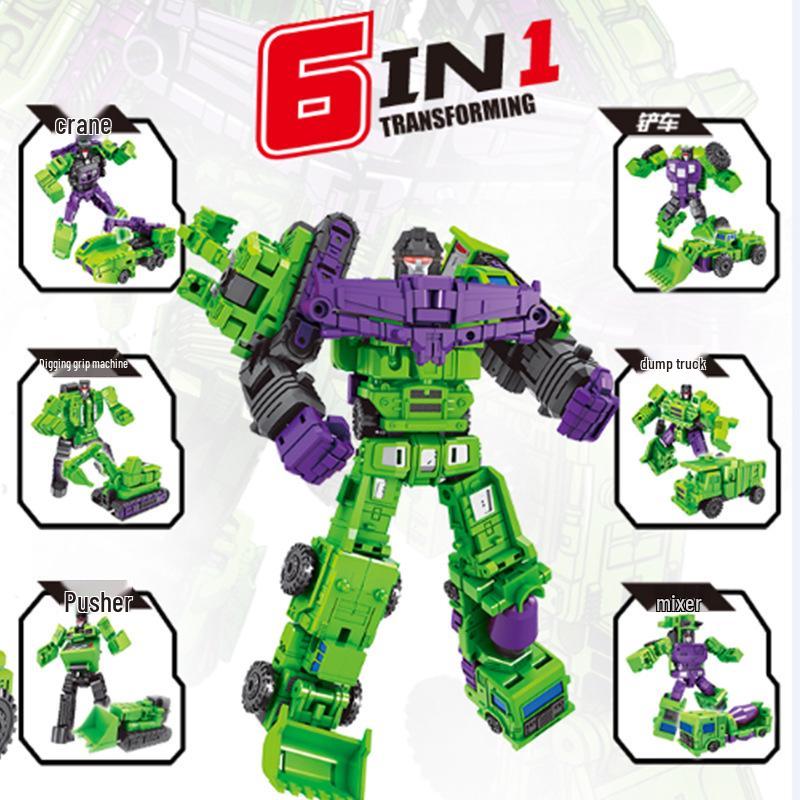 Children s Transformable Toy: Mighty Robot Engineering Vehicle Set - Six-in-One Battle Tank Model.