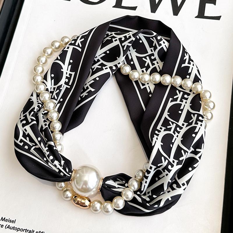 

- Перлове намисто, Довгий шовковий шарф, Жіночий шарф-снуд, Тонкий шарф One Size