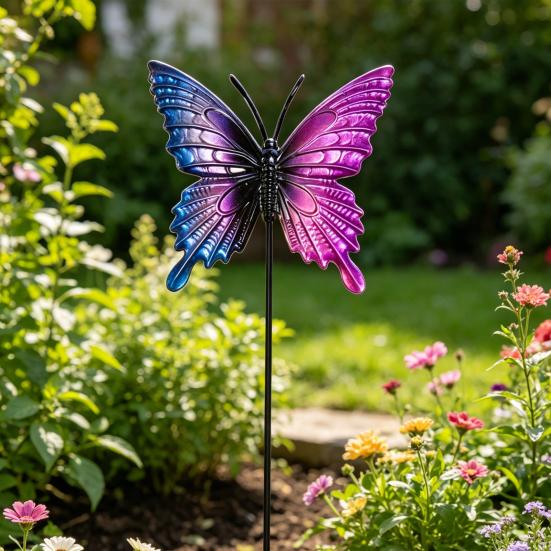 12 Inch Butterfly Garden Stake Decorative Metal Butterfly Stake Outdoor Colorful Butterfly Yard Art for Lawn Porch Pathway Yard Patio Plant Pot Decor