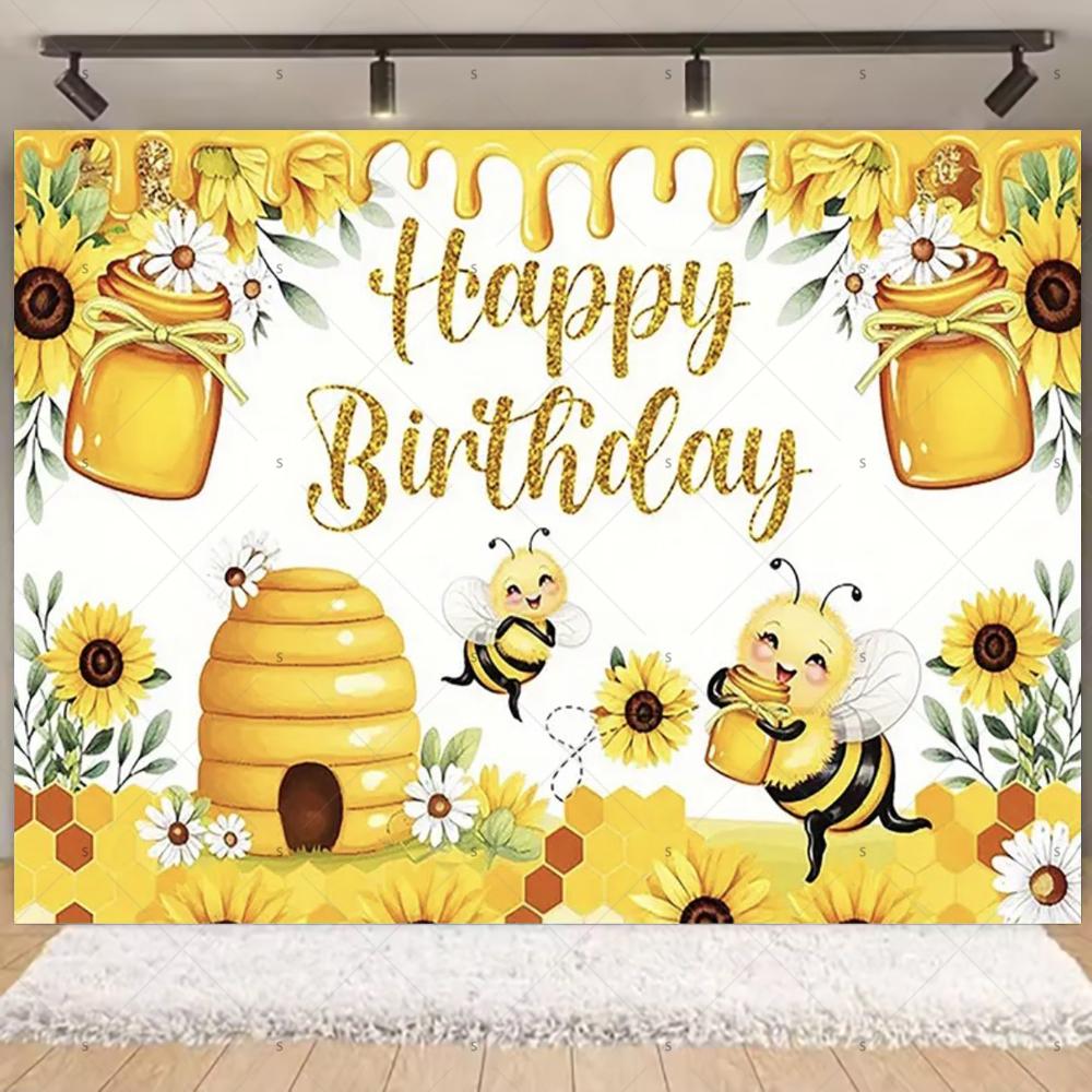 Cartoon Little Bee Theme Background Kids Birthday Party Decoration Honey Sunflowers Daisy Backdrop Newborn Baby Shower Supplies
