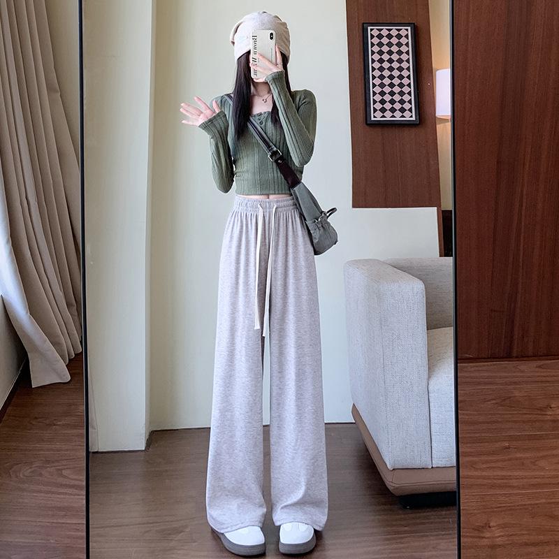 Wide-leg Pants Autumn and Winter New High-waisted Thin Loose Straight Pants Gray Casual Trousers Women's Clothing