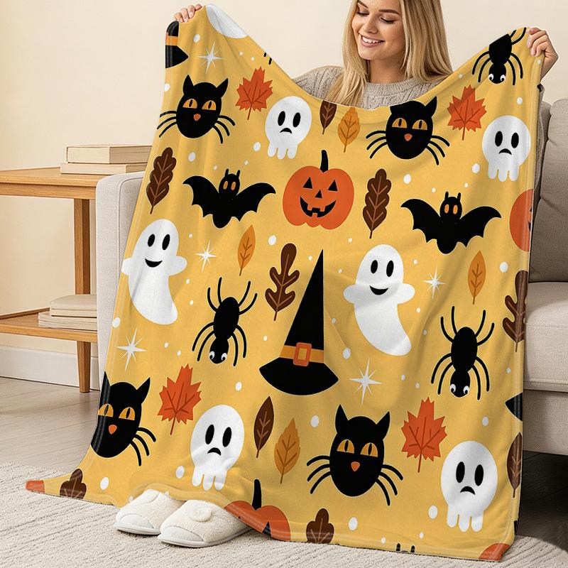 Halloween Christmas Themed Flannel Fleece Blanket Lightweight, Soft Warm Cozy Throw for Home, Window Seat, Indoor Couch Decor & Relaxing Use