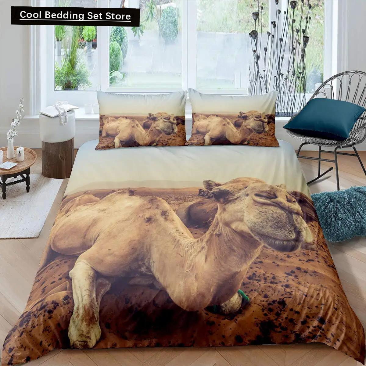 

3D Desert Camel Пододеяльник King Queen Size Коричневый Комплект постельного белья с изображением животных для детей, подростков и взрослых Милая дикая природа Мягкий полиэстеровый пододеяльник EU single(135x200cm)