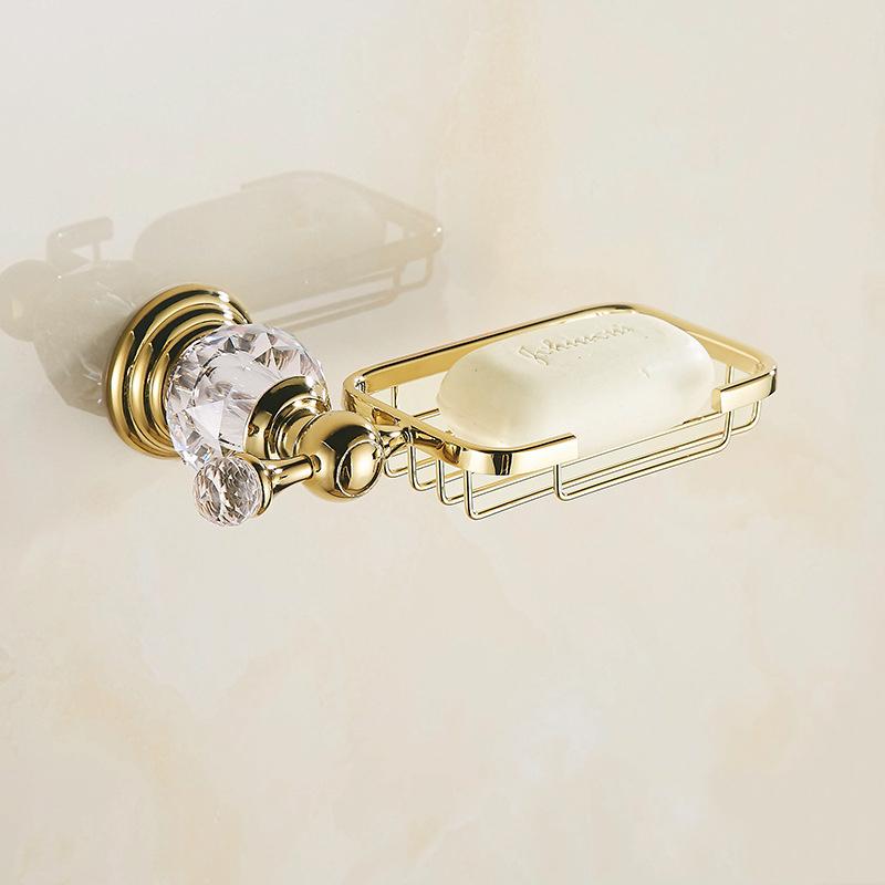 Luxury Crystal Bathroom Accessories Set Gold Polished Bath Hardware Set Wall Mounted Bathroom Products Basket Rack