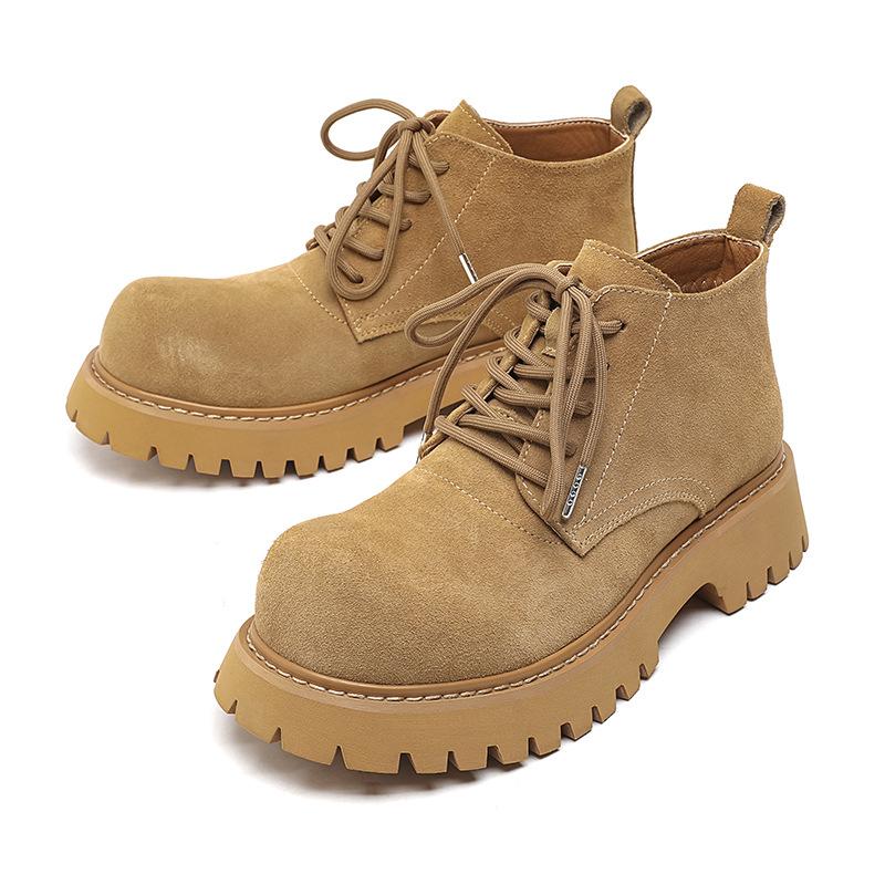 Low-top Martin boots men's retro tooling shoes heightened derby shoes 2024 new velvet platform men's boots 4727-R