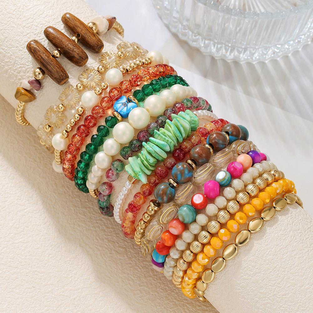 Geometric Multilayer Hand Chain With Crystal And Pearllike Beads For Fashion Enthusiasts